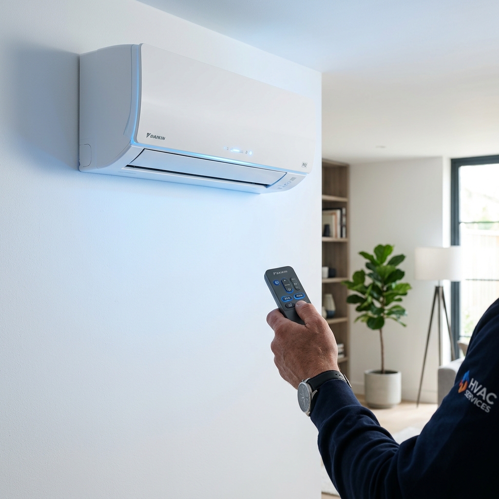 Técnico de JRN Refrigeración instalando aire acondicionado en CABA y GBA